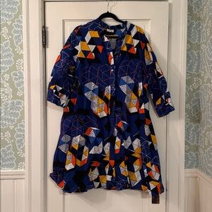 Zuri trivial pursuit Geometric Long Sleeve Dress 1X